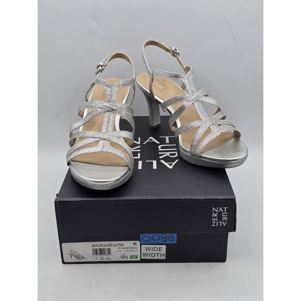 NEW - Naturalizer Women's Baylor Dress‎ Sandal Silver Glitter Heels - Sz 9.5 W